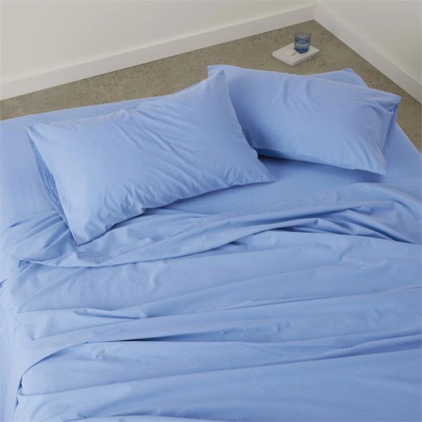 Adairs French Blue Stonewashed Cotton King Flat Sheet