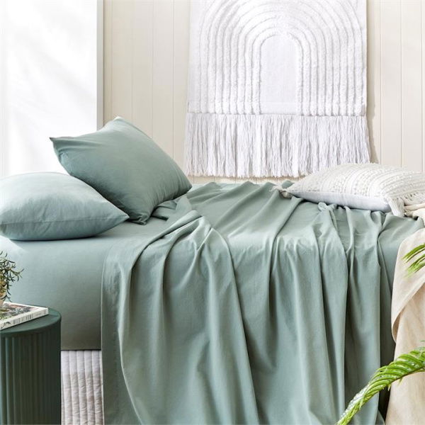 Adairs Green Stonewashed Cotton Gum Leaf King Single Sheet Set