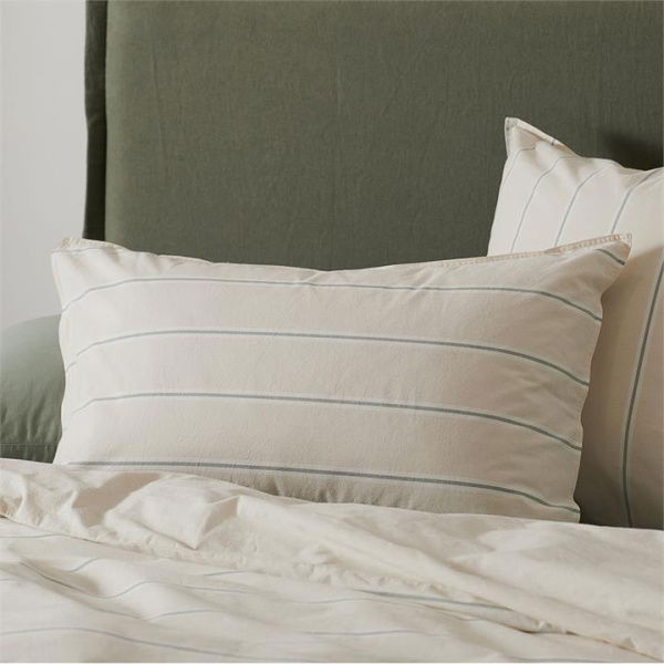 Adairs Stonewashed Cotton Gumleaf Stripe Pillowcase - Natural (Natural European Pillowcase Each)