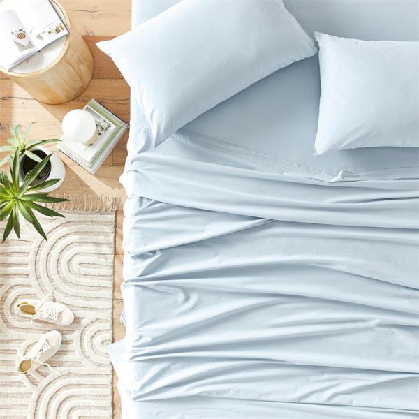 Adairs Stonewashed Cotton Ice Blue Sheet Set (Blue King)