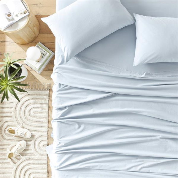 Adairs Blue Stonewashed Cotton Ice Blue Sheet Set