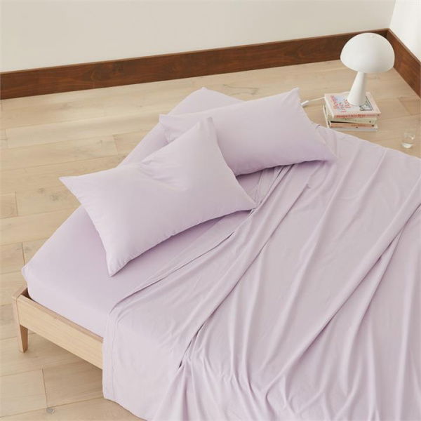 Adairs Purple Double Stonewashed Cotton Lilac Fitted Sheet Purple