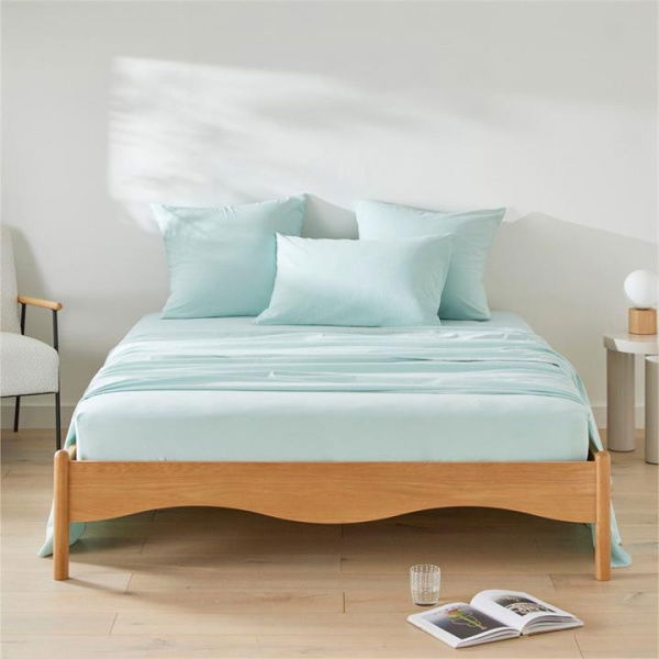 Adairs Blue Stonewashed Cotton Mint Double Fitted Sheet