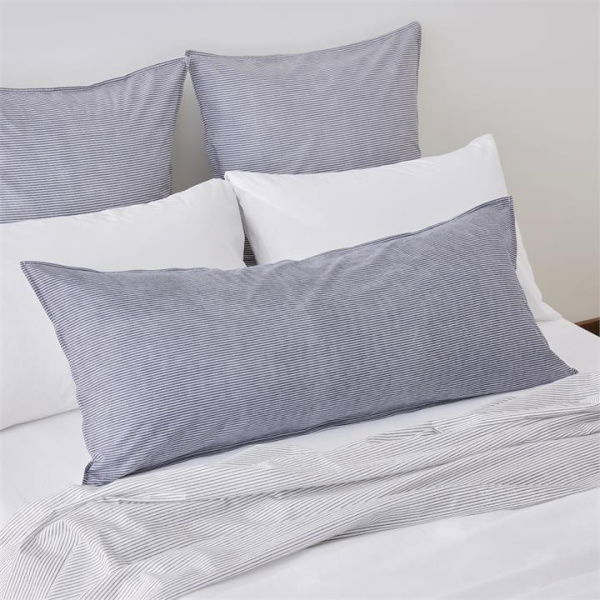 Adairs Blue Bolster Pillowcase Each Stonewashed Cotton Navy Stripe Bolster Pillowcase Blue