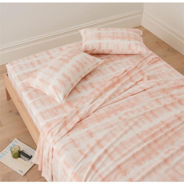 Adairs Pink Double Stonewashed Cotton Peach Tie Dye Flat Sheet