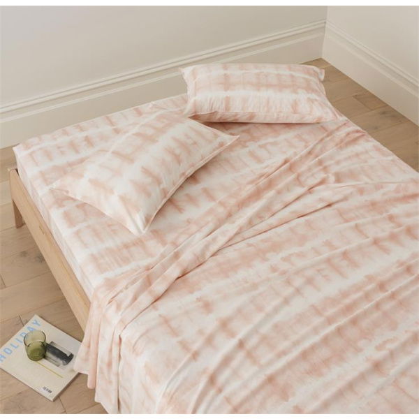 Adairs Pink King Stonewashed Cotton Peach Tie Dye Flat Sheet