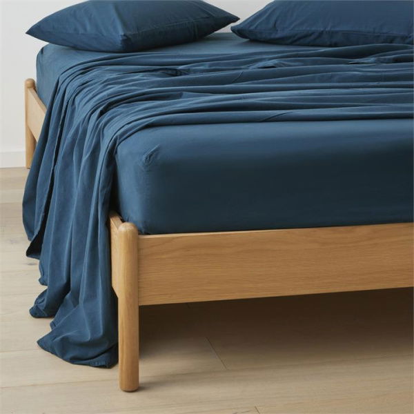 Adairs Stonewashed Cotton Petrol Blue Flat Sheet (Blue Double)