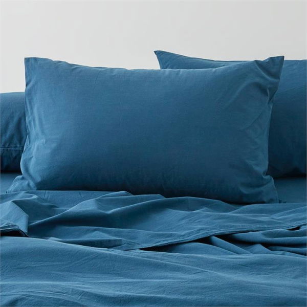 Adairs Stonewashed Cotton Petrol Blue Pillowcases (Blue European Pillowcase Each)