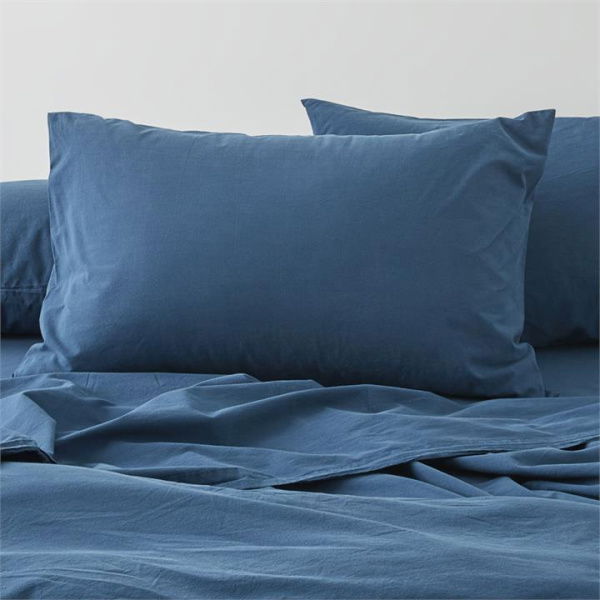 Adairs Stonewashed Cotton Petrol Blue Pillowcases (Blue Queen Pillowcase Pair)