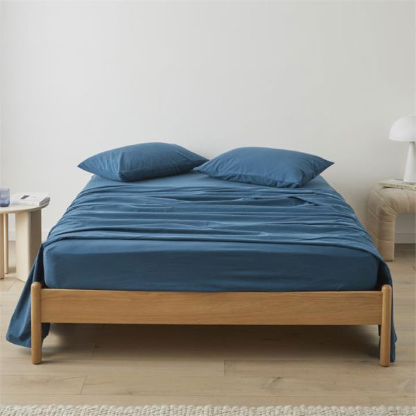 Adairs Stonewashed Cotton Petrol Blue Sheet Set (Blue Double)