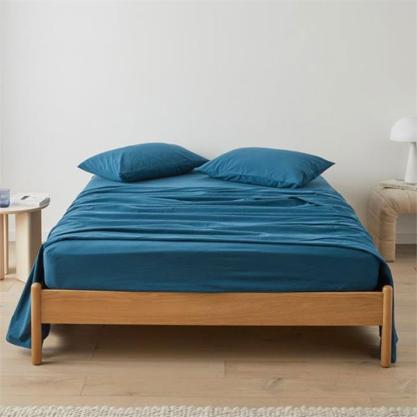 Adairs Stonewashed Cotton Petrol Blue Sheet Set (Blue King Single)