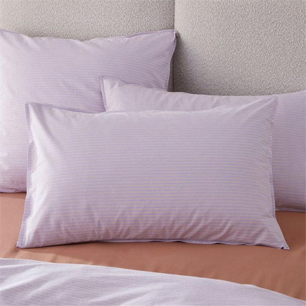 Adairs Stonewashed Cotton Printed Lilac Stripe Pillowcases - Purple (Purple European Pillowcase Each)