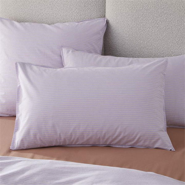 Adairs Stonewashed Cotton Printed Lilac Stripe Pillowcases - Purple (Purple Standard Pillowcase Pair)