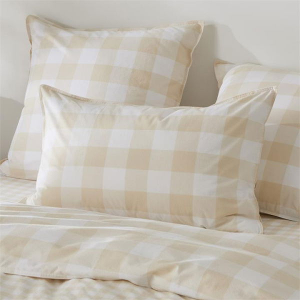 Adairs Natural European Pillowcase Each Stonewashed Cotton Printed Sand Gingham