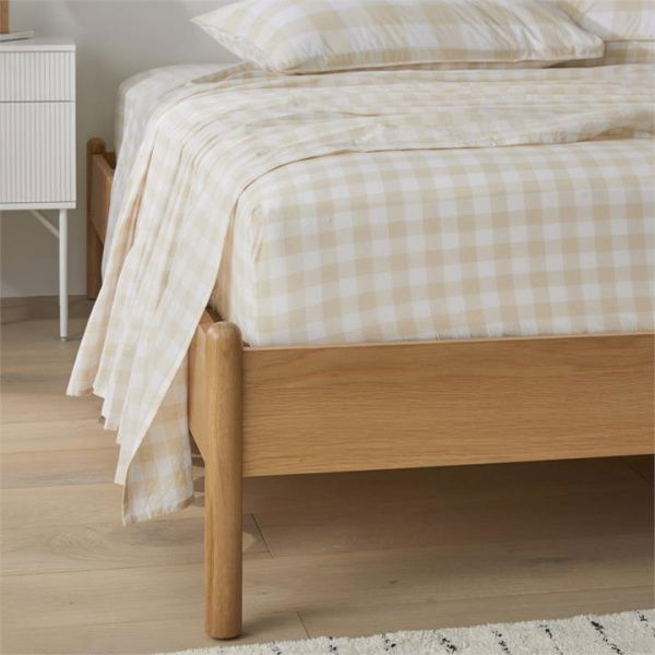 Adairs Natural King Single Stonewashed Cotton Printed Sand Gingham Sheet Set