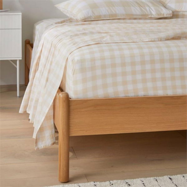 Adairs Sand Natural King Stonewashed Cotton Printed Gingham Sheet Set