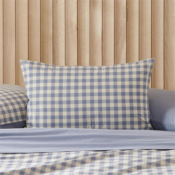 Adairs Blue European Pillowcase Each Stonewashed Cotton Printed Storm Blue Gingham