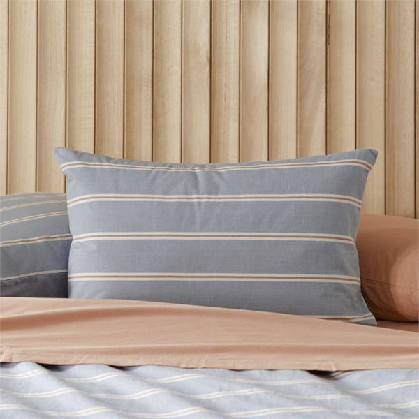 Adairs Blue Stonewashed Cotton Printed Storm Blue Stripe European Pillowcase