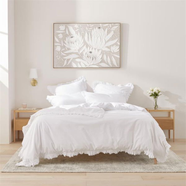 Adairs White King Stonewashed Cotton Ruffle Quilt Cover