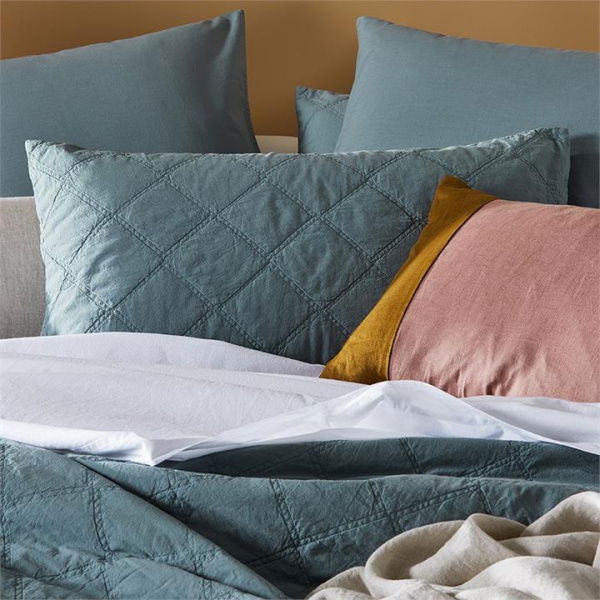 Adairs Blue European Pillowcase Each Stonewashed Cotton Sage Quilted Pillowcase Blue