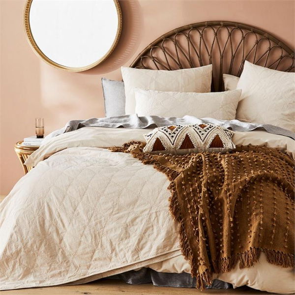 Adairs Stonewashed Cotton Sand Quilted Pillowcase - Natural (Natural European Pillowcase Each)