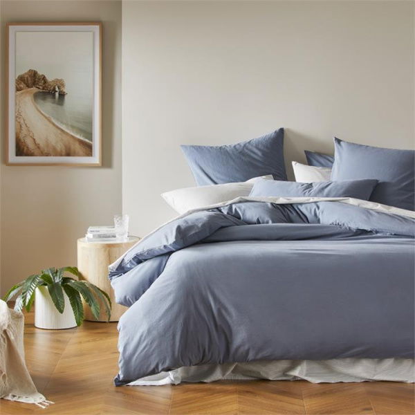 Adairs Blue European Pillowcase Each Stonewashed Cotton Storm Blue Pillowcases