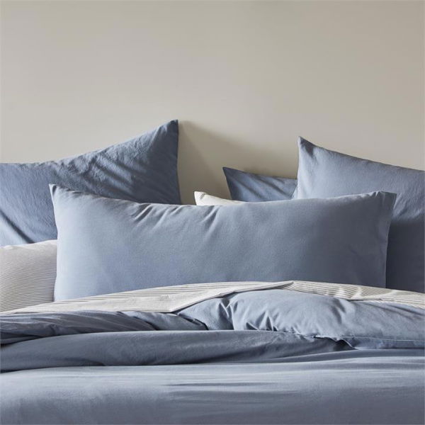 Adairs Blue Standard Pillowcase Pair Stonewashed Cotton Storm Blue Pillowcases