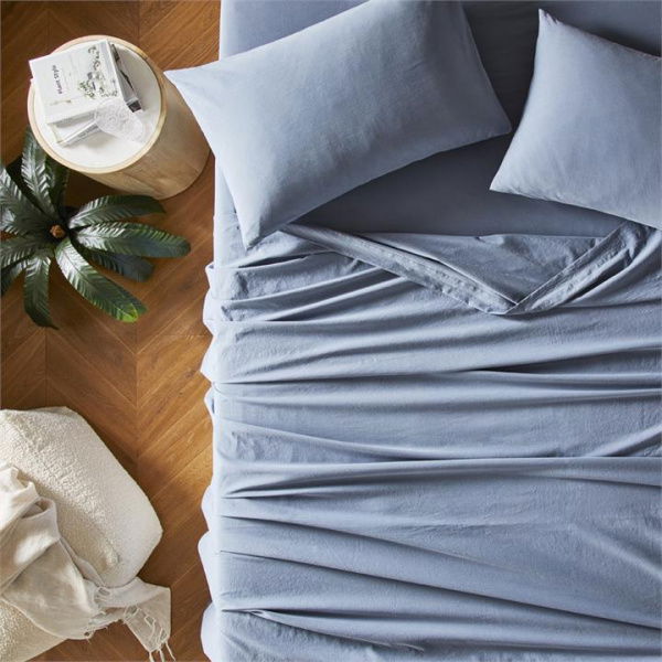 Adairs Storm Blue Stonewashed Cotton Sheet Set Double