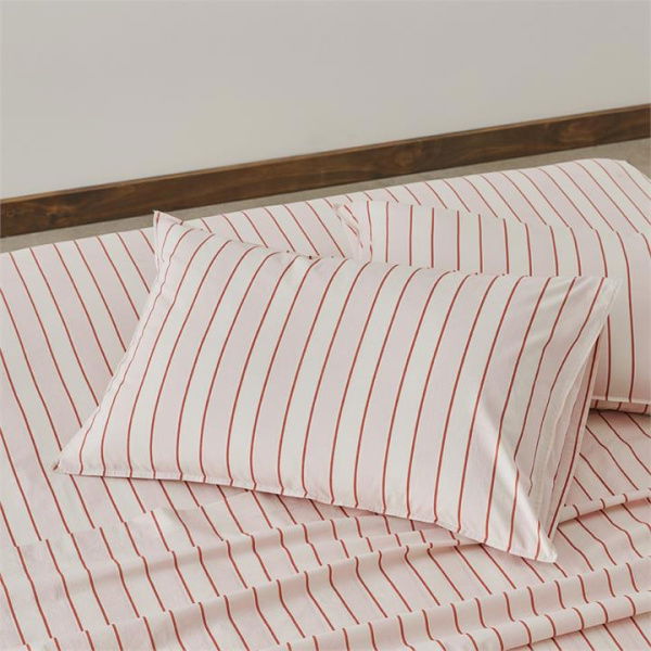 Adairs Pink European Pillowcase Each Stonewashed Cotton Sunset Stripe Paprika