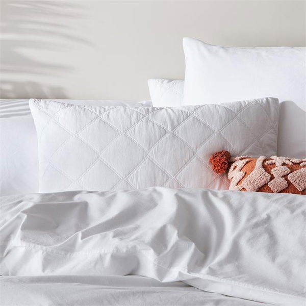 Adairs White European Pillowcase Each Stonewashed Cotton White Quilted Pillowcase