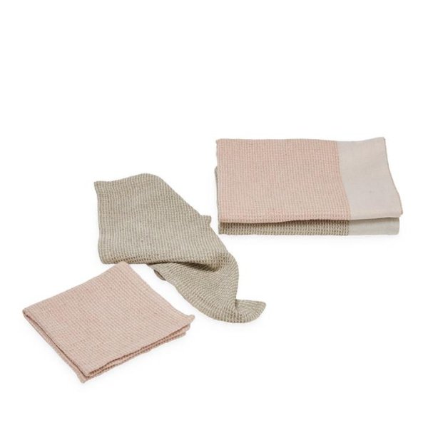 Adairs Pink & Natural Stonewashed Waffle Tea Towel & Dishcloth Set