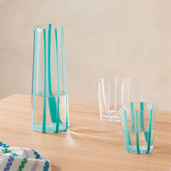 Adairs Stripe Teal Drinkware - Blue (Blue Carafe)