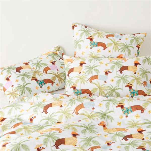 Adairs Green Summertime Dachshund Queen Quilt Cover Set