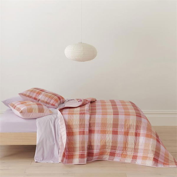 Adairs Orange Queen/King Sunset Check Quilted Coverlet