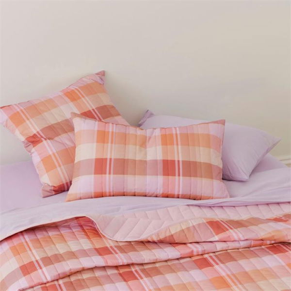 Adairs Sunset Check Quilted Pillowcase - Orange (Orange European Pillowcase Each)