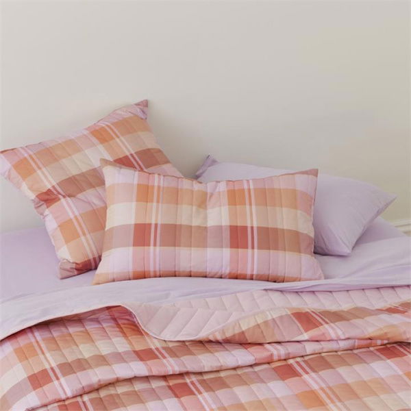 Adairs Orange King Sunset Check Quilted Pillowcase