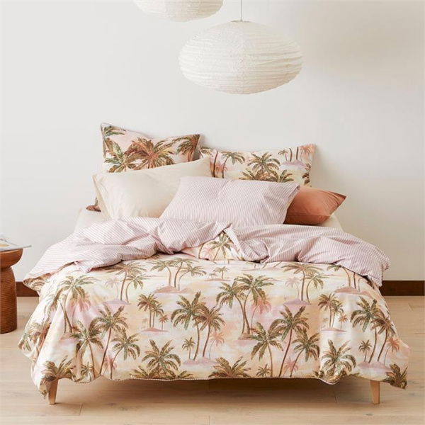 Adairs Pink Double Sunset Palm Quilt Cover Set Pink