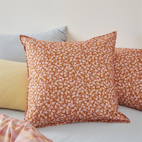 Adairs Orange European Pillowcase Each Sunset Paprika Floral Pillowcase