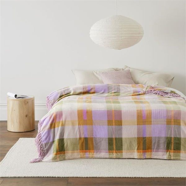 Adairs Pink Blanket Supersoft Azure Check Blanket Pink