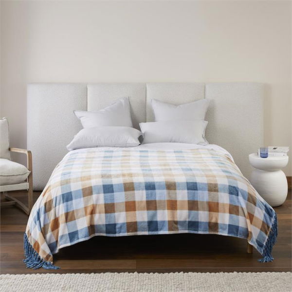 Adairs Supersoft Bailey Check Print Blanket - Blue (Blue Blanket)