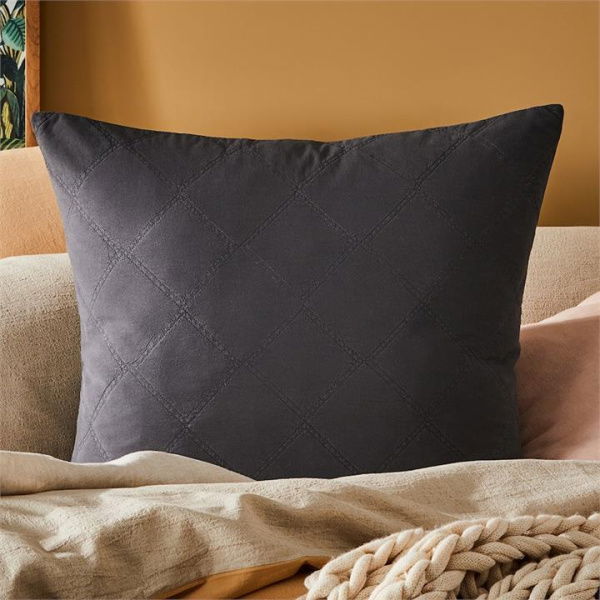 Adairs Black SW Cotton Quilted Charcoal European Pillowcase Each