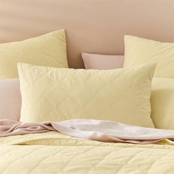 Adairs SW Cotton Quilted Euro Each Dusty Lemon P/Case - Yellow (Yellow European Quilted Pillowcase Each)