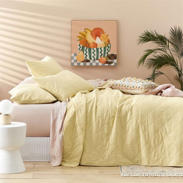 Adairs Dusty Lemon Yellow SW Cotton Queen/King Quilted Coverlet