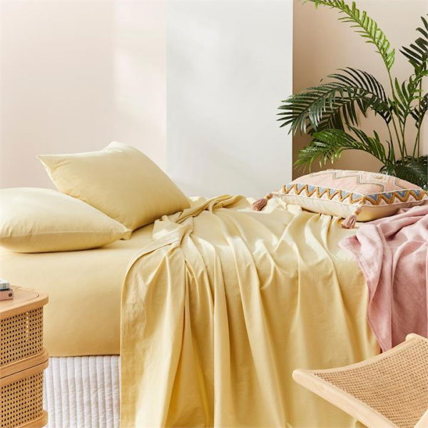 Adairs SW Cotton Sheet Separates King Dusty Lemon Fitted - Yellow (Yellow King Fitted Sheet)