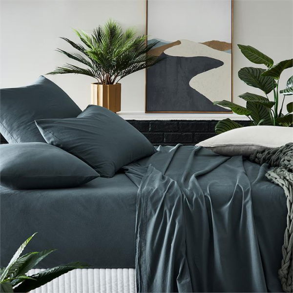 Adairs Blue SW Cotton King Single Dark Slate Fitted Sheet