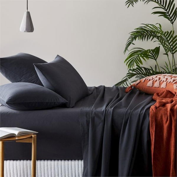 Adairs SW Cotton Sheet Sets Double Charcoal SS - Grey (Grey Double)