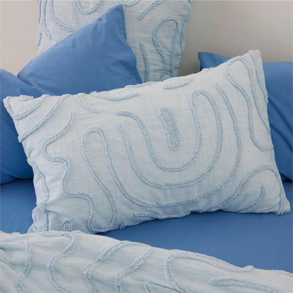 Adairs Blue European Pair Swirl Sky Blue Tufted Pillowcase