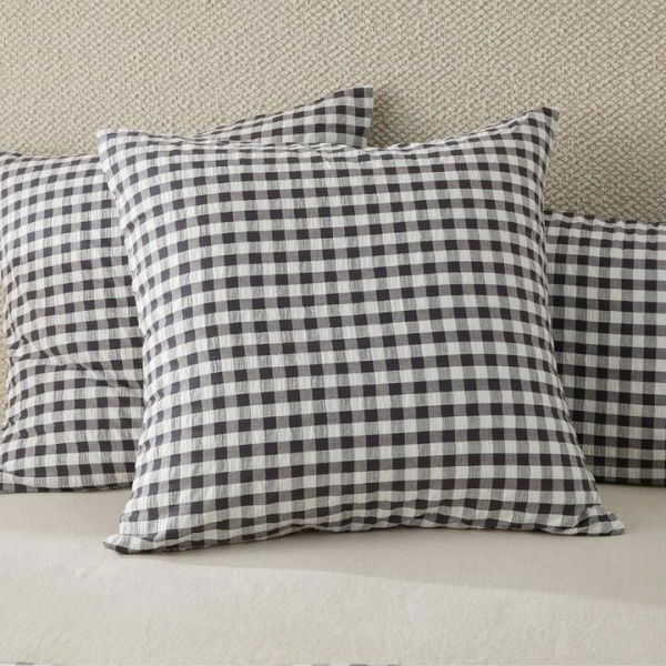 Adairs Talia Charcoal Check Pillowcases - Black (Black European Pillowcase Each)