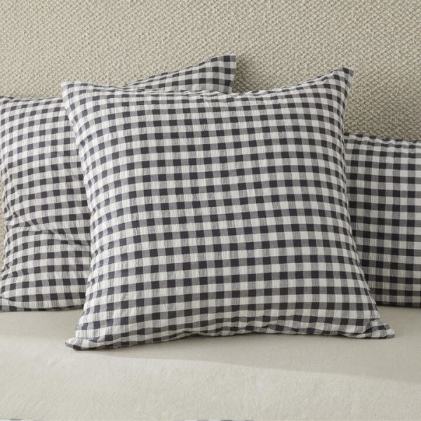 Adairs Talia Charcoal Check Pillowcases - Black (Black King Pillowcase Each)