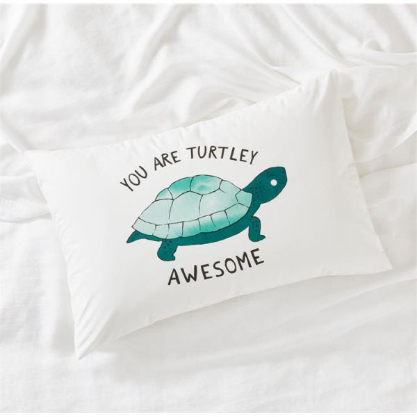 Adairs White Standard Turtley Awesome Text Pillowcase Each